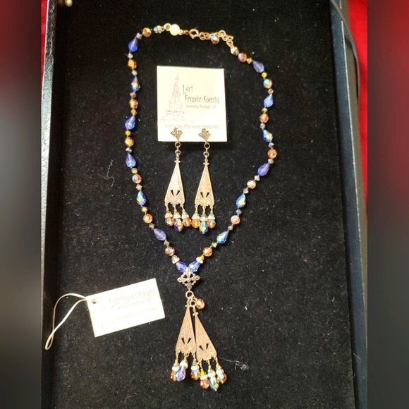 Lori Frantz-Koenig Bundle Hand Beaded Austrian Crystals Brass Necklace E… - Picture 5 of 16